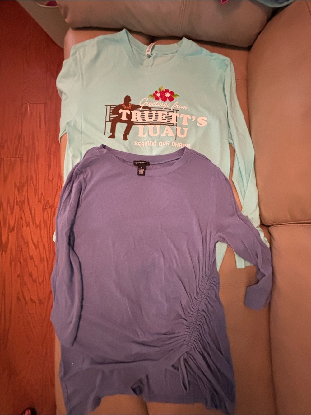 Bundle of 2 - Mint Graphic Long Sleeve Tee & Blue Ruched Long Sleeve Top